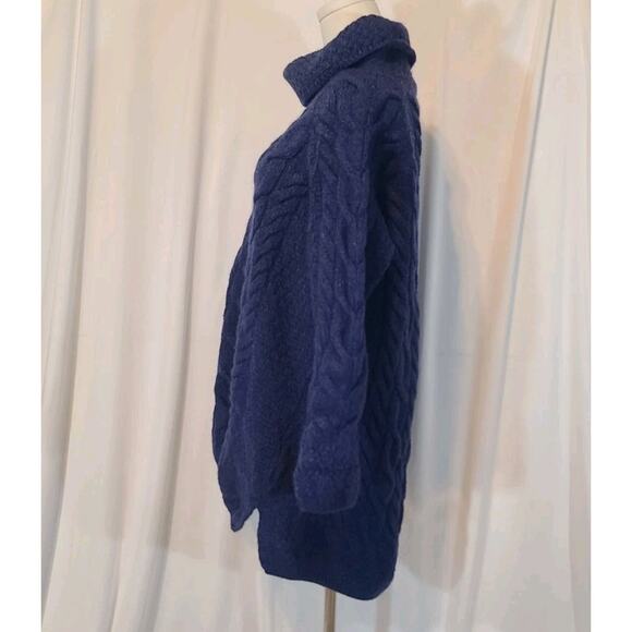 Shannon Woolen Mills Blue 100% Wool Cable Knit Turtleneck Sweater Plus 1X 2X - Picture 6 of 8